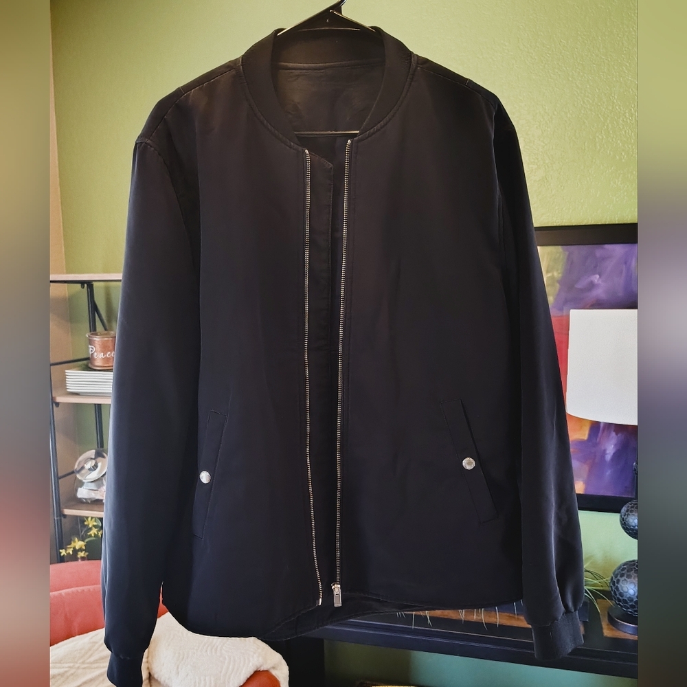 The Kooples Black Full Zip Nylon Bomber